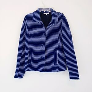 Talbots Navy Blue White Stripe Knit Jacket Blazer Size Large